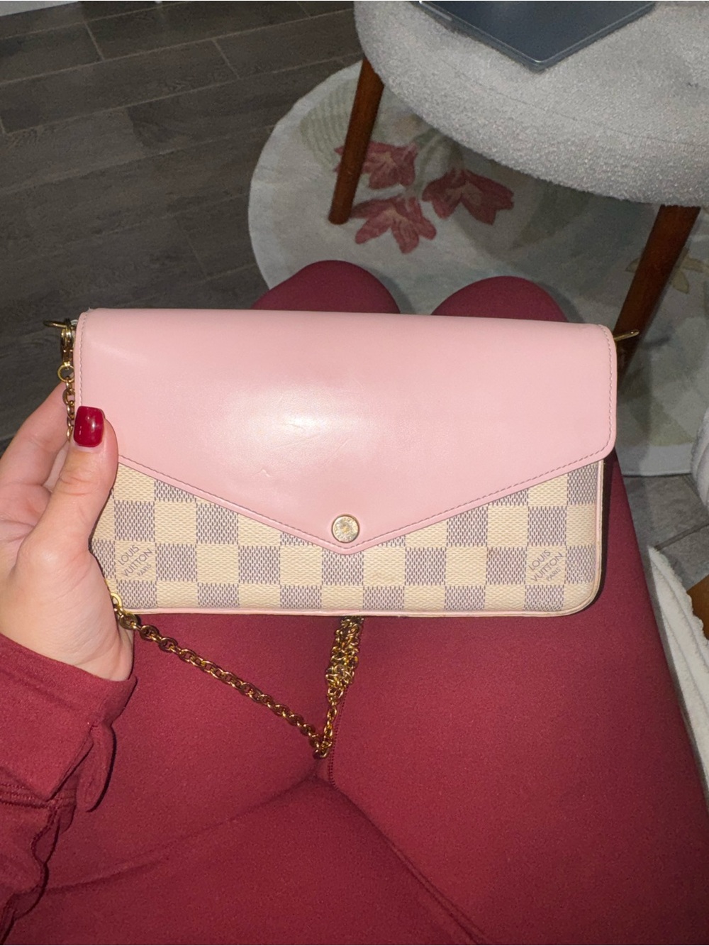 LOUIS VUITTON Damier Azur Calfskin Pochette Felicie Eau de Rose